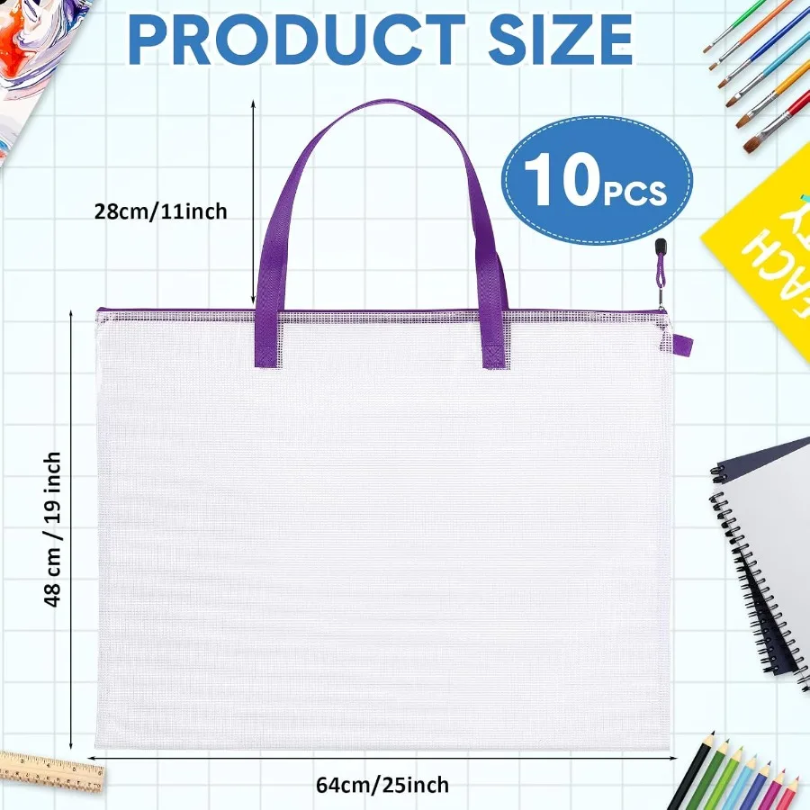 레지너리 10개입 19x25인치 아트 포트폴리오 가방 벌크 지퍼 및 손잡이 포함 투명 화이트 가방 아트워크 포스터 게시판용