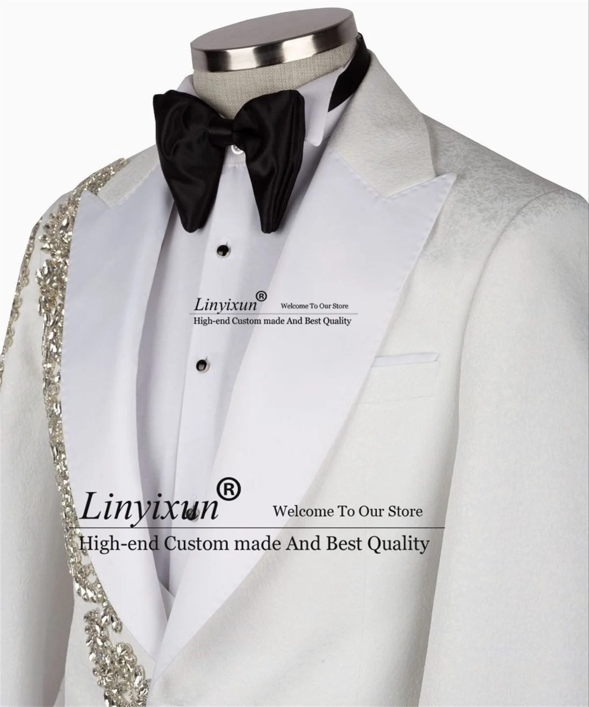 Sparky Diamond Beaded Men Suits 3 Pieces Sets Groom Tuxedos Customized Slim Formal Wedding Male Prom Blazers Costume Homme