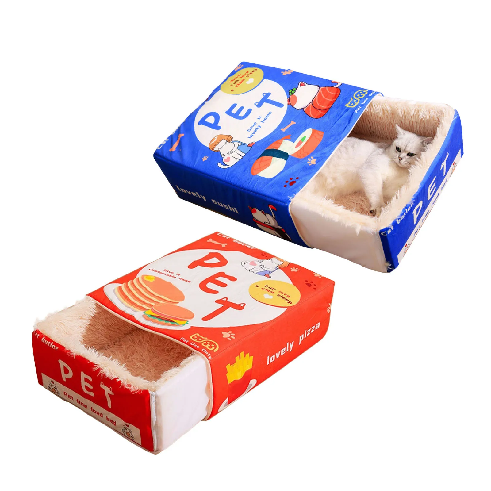 Cartoon Snack Box Cat Bed Portable and Enclosed