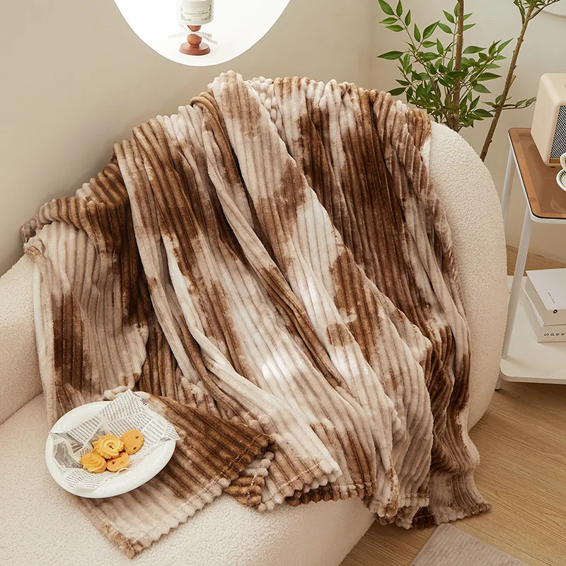 Tie-dye blanket imitation rabbit hair thickened to keep warm autumn and winter stripping craft sofa hair blanket single piece