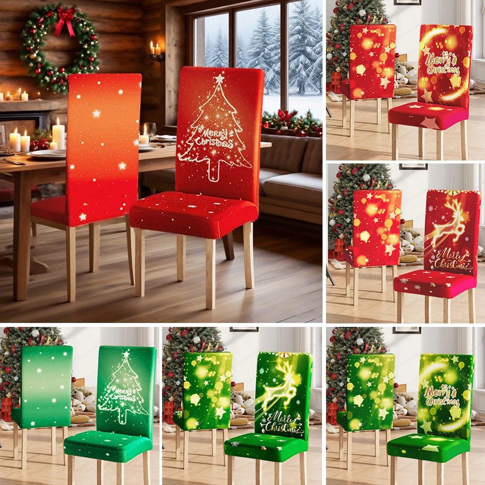 

1/4/6PCS Christmas Chair Cover for Dining Room Wedding Banquet Dustproof Washable Stretchy Chair Protector כיסוי לכורסא 의자시트커버