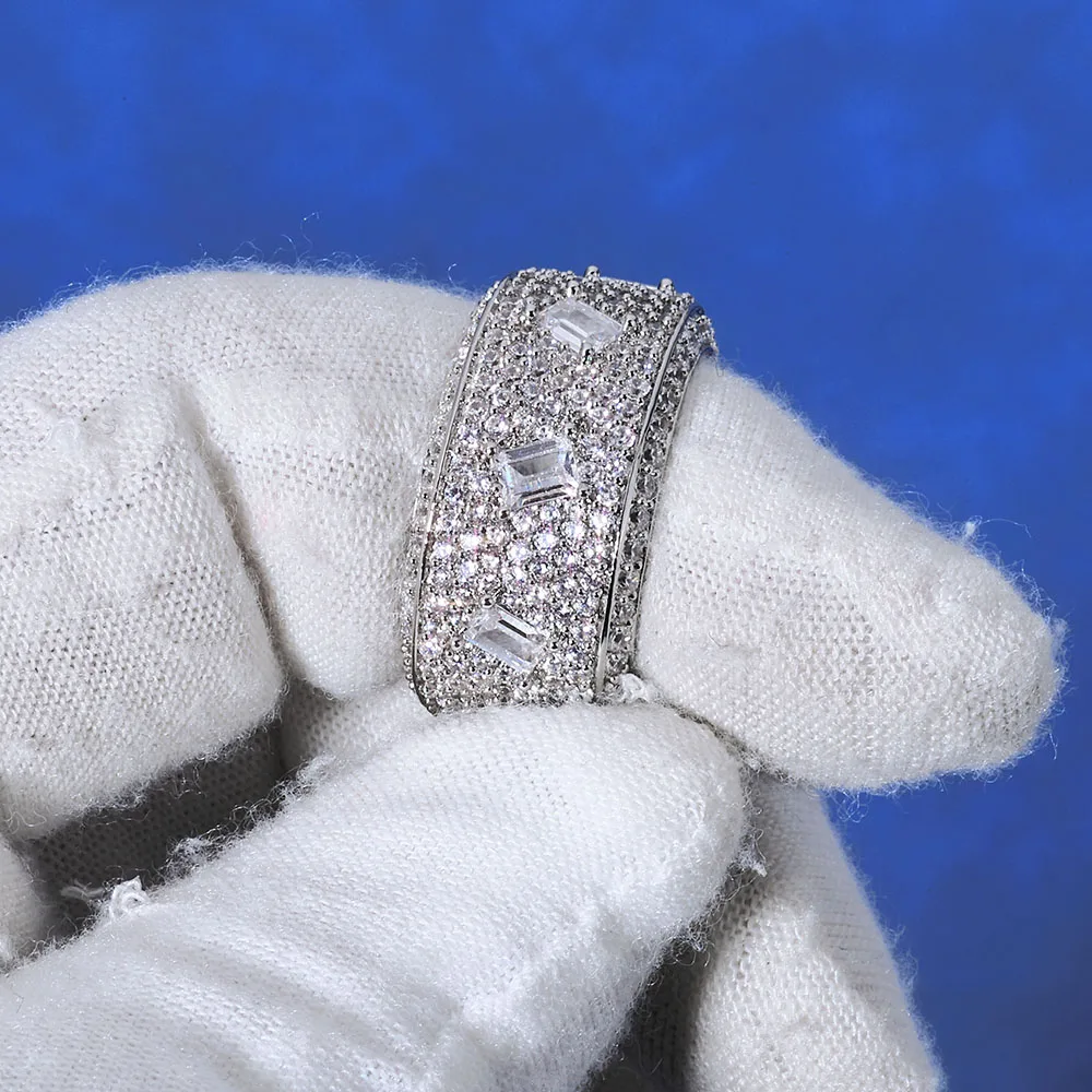 Кольцо с муассанитом 925 VVS, ювелирные изделия в стиле хип-хоп, Bling Iced Out, круглое квадратное кольцо с муассанитом и бриллиантом, мужское и женское кольцо, подарок