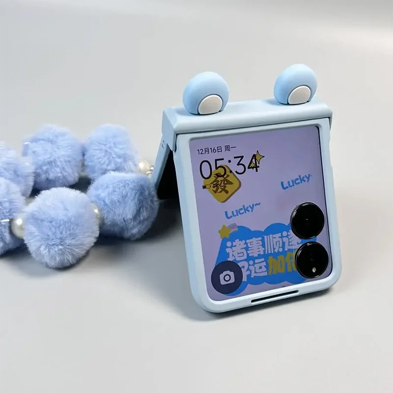 

Mix Flip Case Cute 3d Blue Animal Ears Flip Case For Xiaomi Mix Flip / Xiaomi Mix Flip 2 Cover With Hair Ball Bracelet
