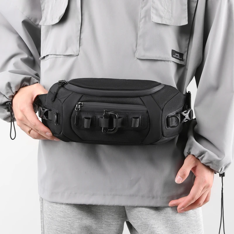 Men Waist Fanny Pack Belt Sling Chest Bag Travel Multi-Pocket Military Fashion Male Nylon Cross body Messenger Purse Bum Hip Bag