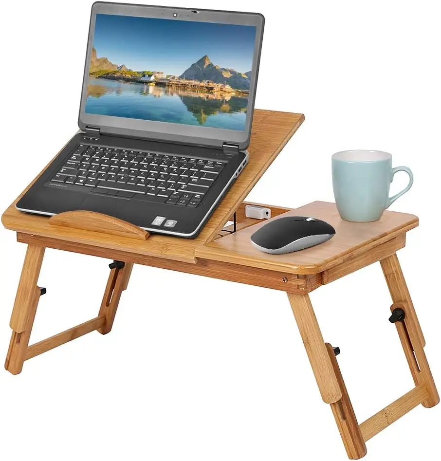 Scrivania per computer portatile pieghevole in bambù naturale