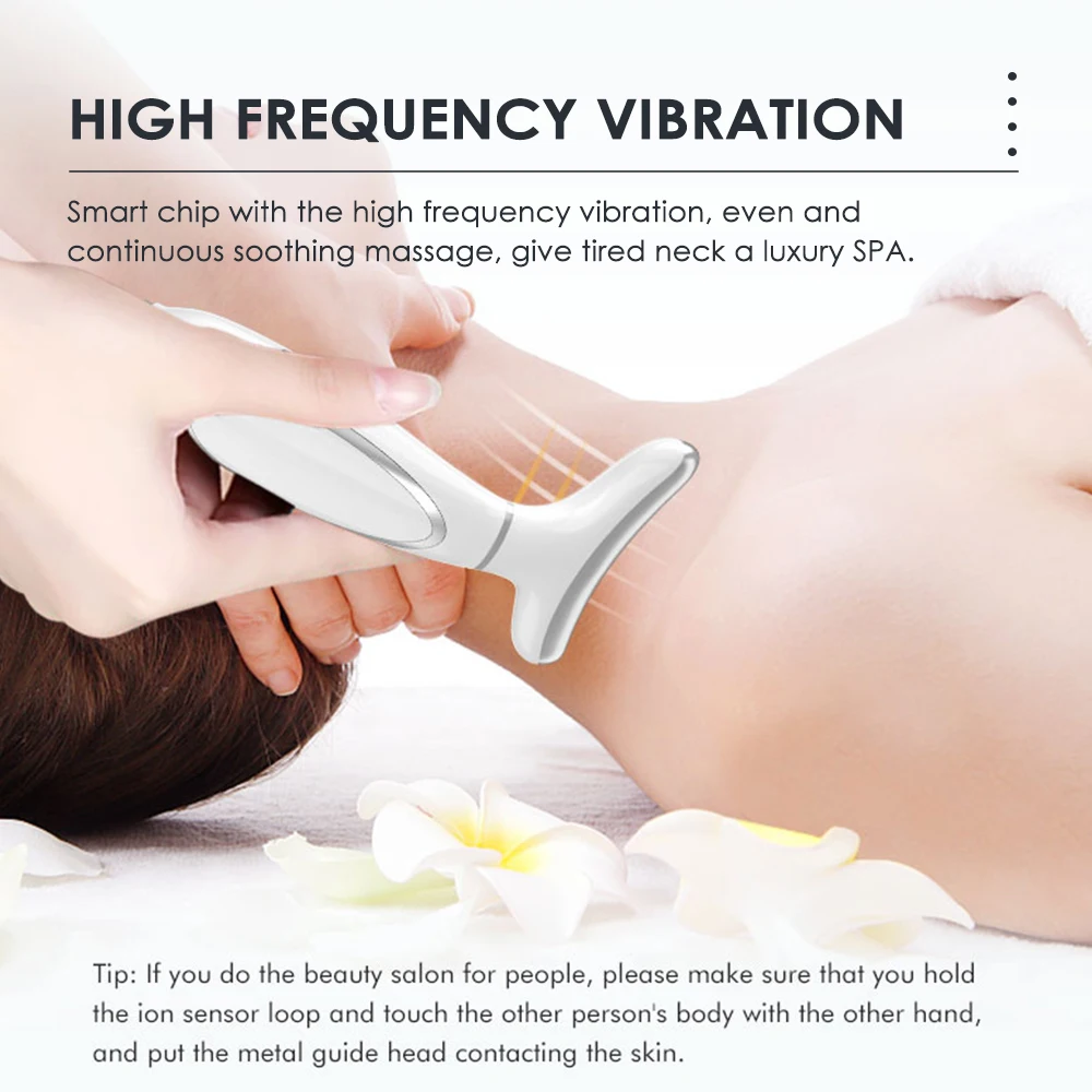 Sonic Vibration Neck Massage LED Photon Therapy Anti Neck Wrinkles Skin Tightening Face Massager Slimming Face Lifting Device