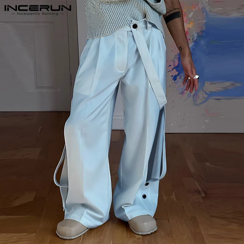 INCERUN 2024 Summer American Style Men Long Pants Trousers Design Pants Personality Leisure Streetwear Solid Pantalons S-5XL