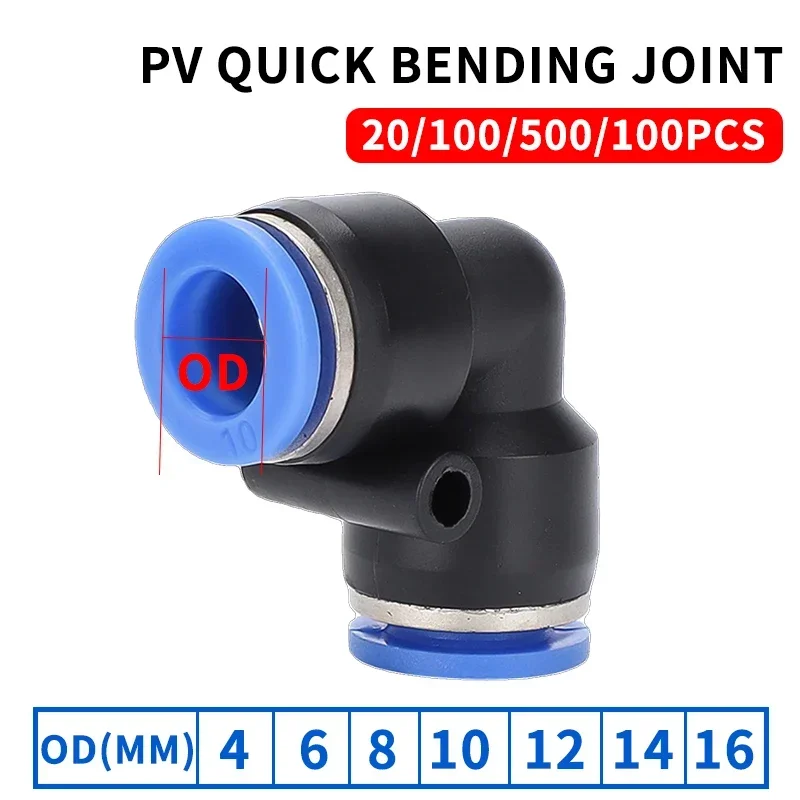 

PV Pneumatic Quick Coupling Plastic Elbow L Type 4 6 8 10 12 14 16MM Pipe Hose Air Part Pipe Push in Water Quick Coupling