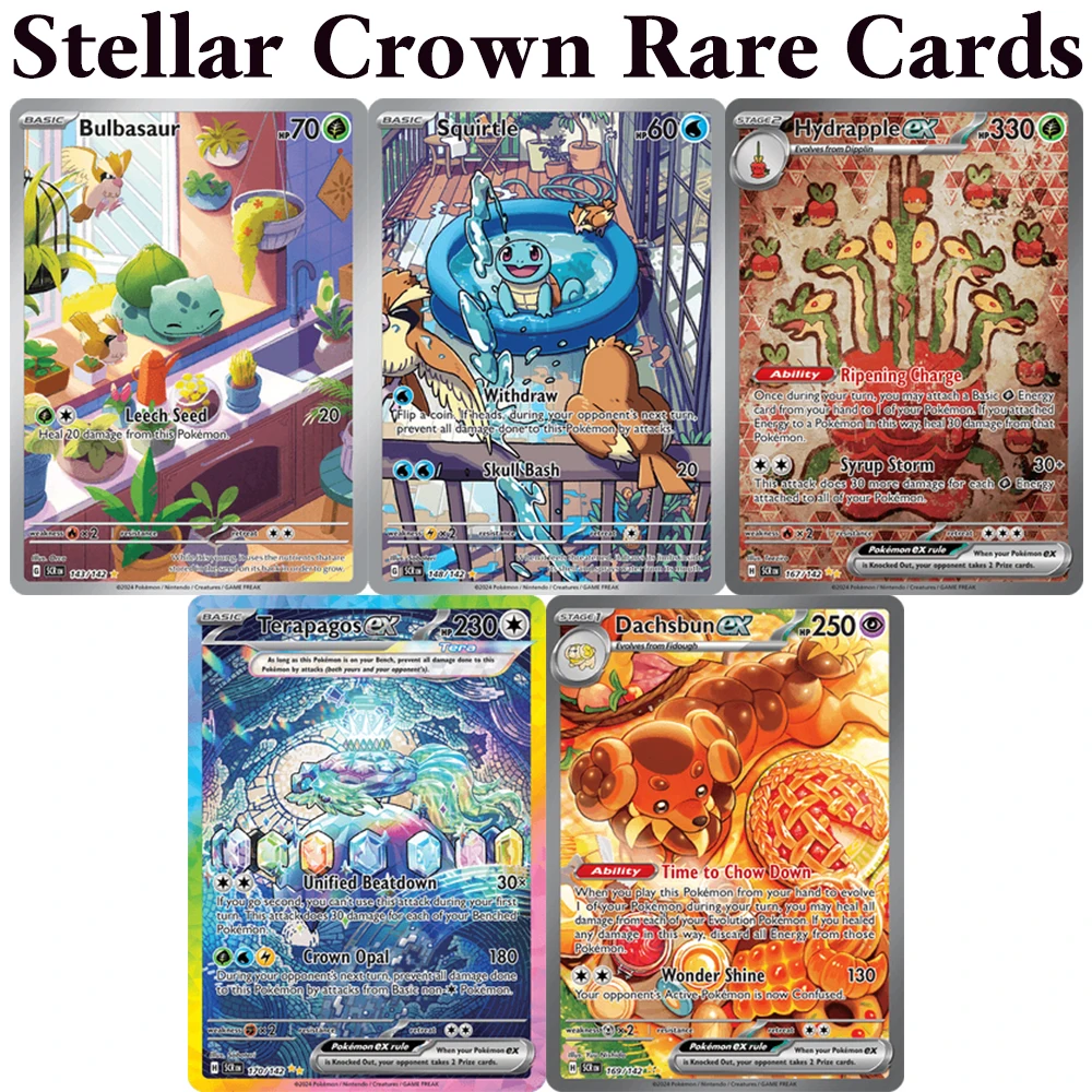 

PKM Stellar Crown (SCR) PTCG holographic Rare Proxy Game Cards Squirtle Terapagos ex Hydrapple ex Dachsbun ex Bulbasaur142 Toys