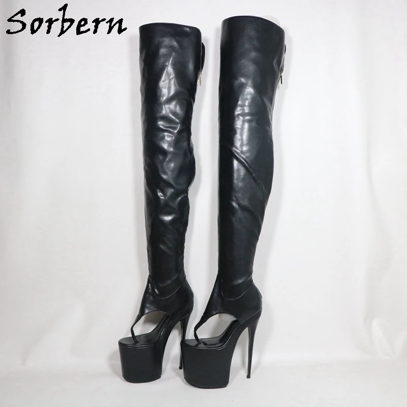 

Sorbern/женские высокие сапоги до середины бедра по индивидуальному заказу, шлепанцы, туфли на тонком высоком каблуке 20 см, черные матовые туфли