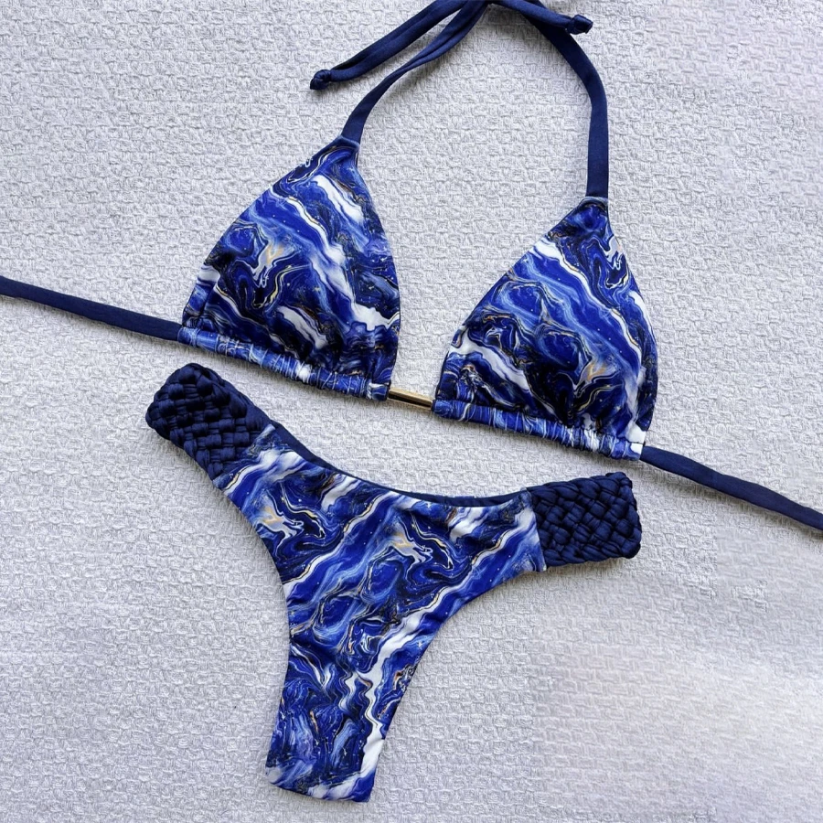 

Вязаный бразильский микро-бикини Para Praia, однотонный купальник, женский сексуальный бикини 2025, комплект бикини-стринги, купальный костюм