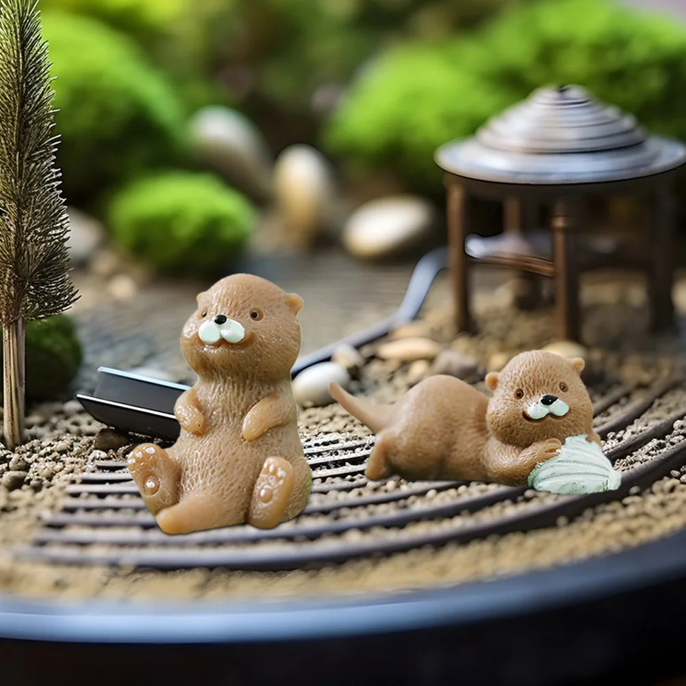 

4Pcs Bright Resin Otter Ornaments Miniature Otter Statues For Terrarium Decoration and Gifts
