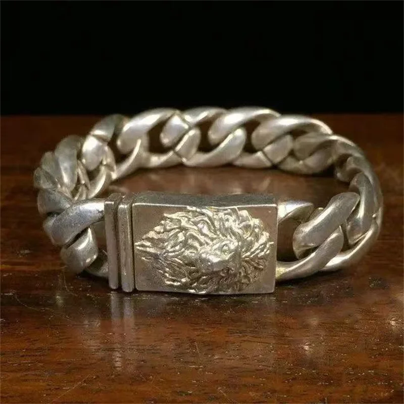 Mai Chuang/ China Old Tibetan Silver Domineering Lion Bold String Bracelet Fashionable Personality Male and Female Couple Gift