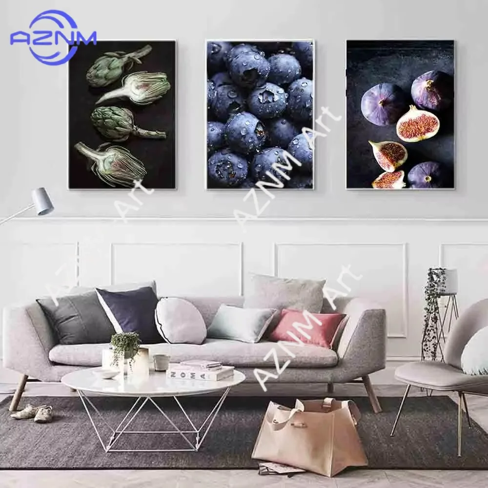 1/3pcs Fruit Pictures Blueberry Fig Canvas Paintings Art Nordic Decorative Poster On The Wall For Living Room Diner Room Kitchen