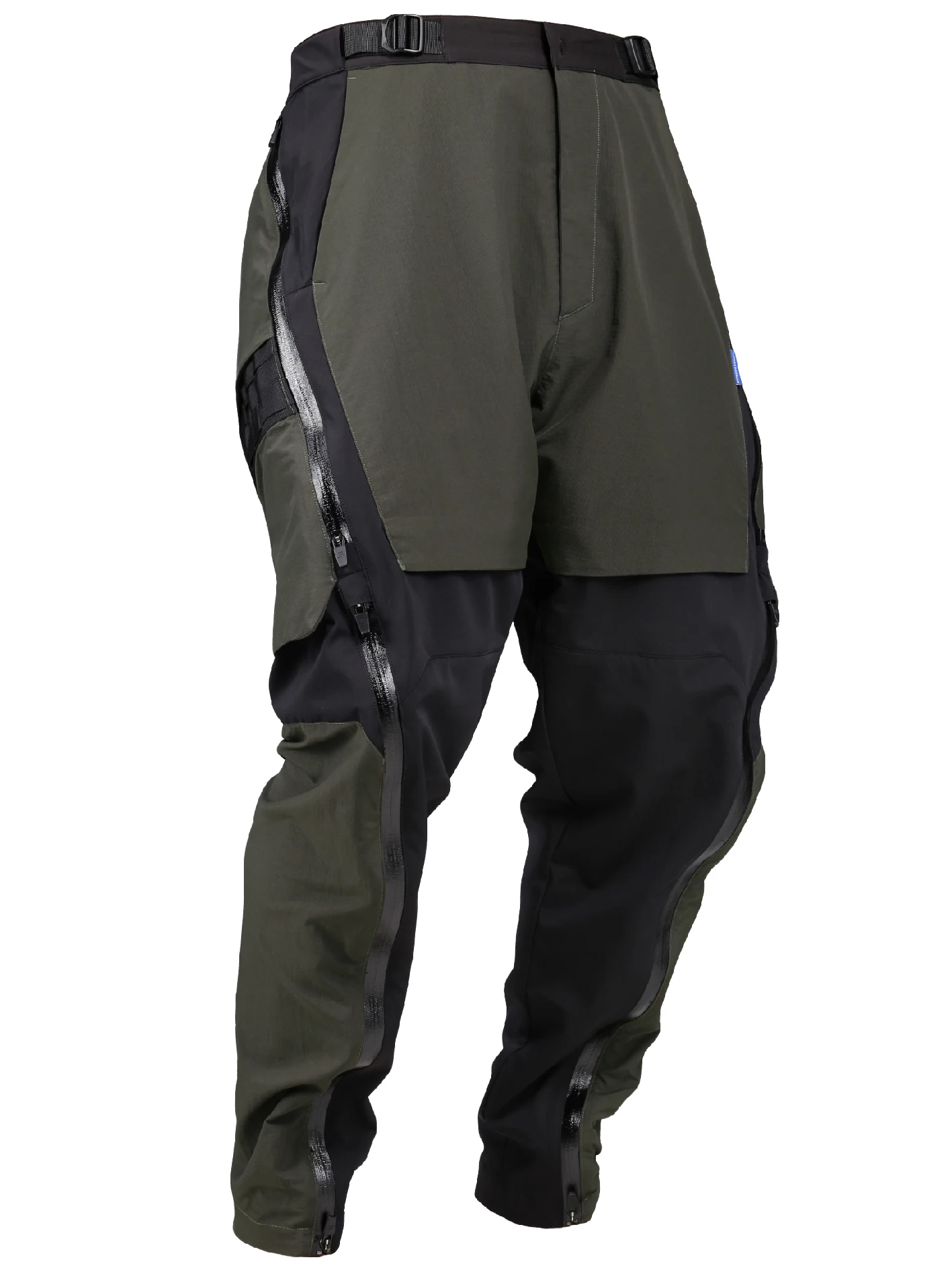 REINDEE LUSION 21AW DOUBLE SHAPE ZIPPER WATERPROOF PANT Wide leg pants army green splicing jogger dark wear techwear