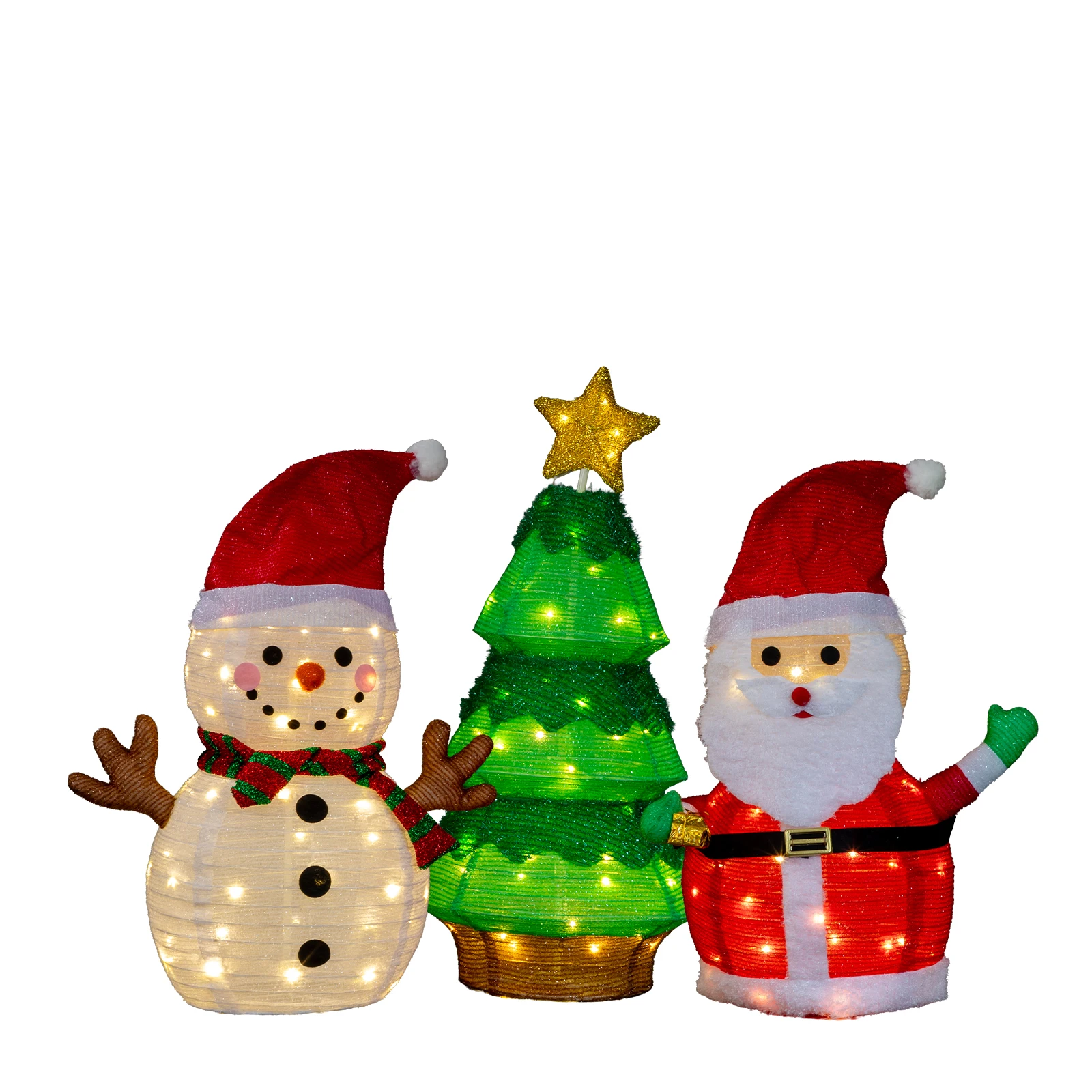 Set of 3 Lighted Santa and Sno - đánh giá và giá Outdoor Lighting Tree