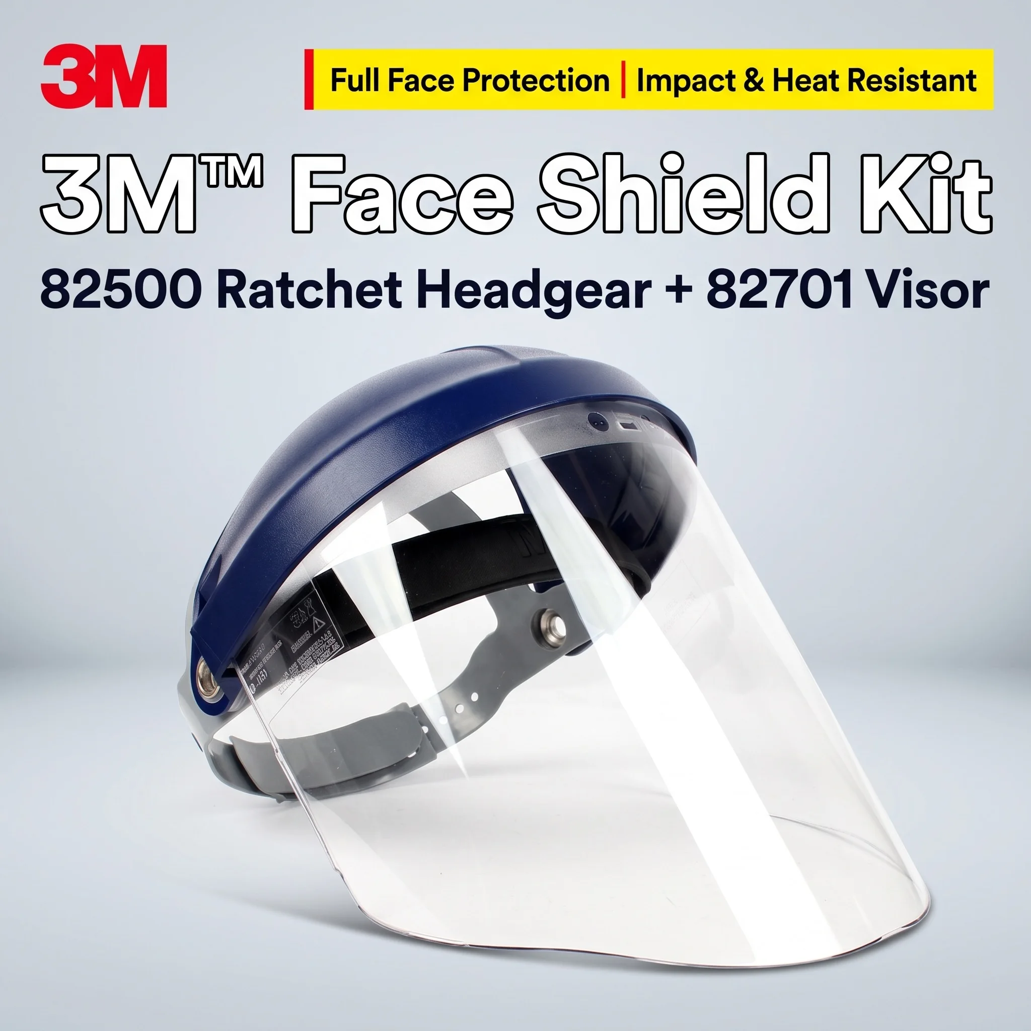 3M Face Shield Kit Ratchet Headgear Clear Polycarbonate Visor Full Face Protection Anti-Splash Impact Heat Resistant Grinding