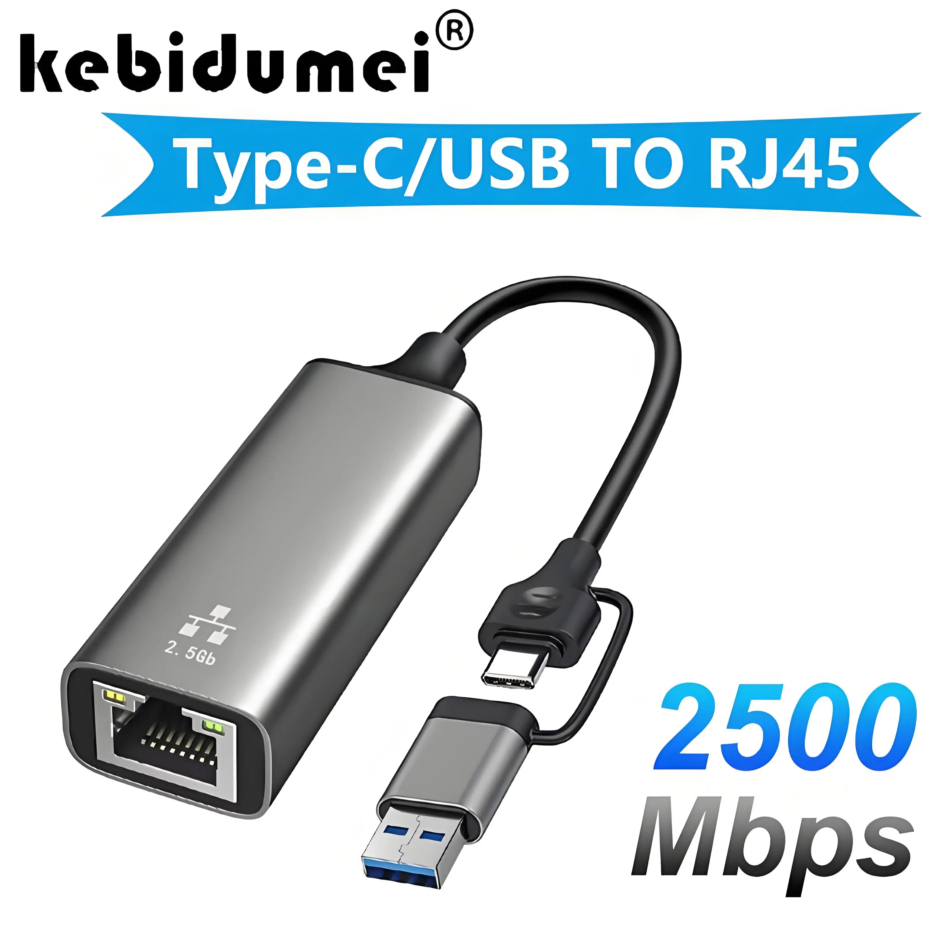 

2500Mbps USB Type C Ethernet Adapter USB 3.0 RJ45 Network Card Lan Internet Cable 2.5G Ethernet Gigabit Adapter For MacBook PC
