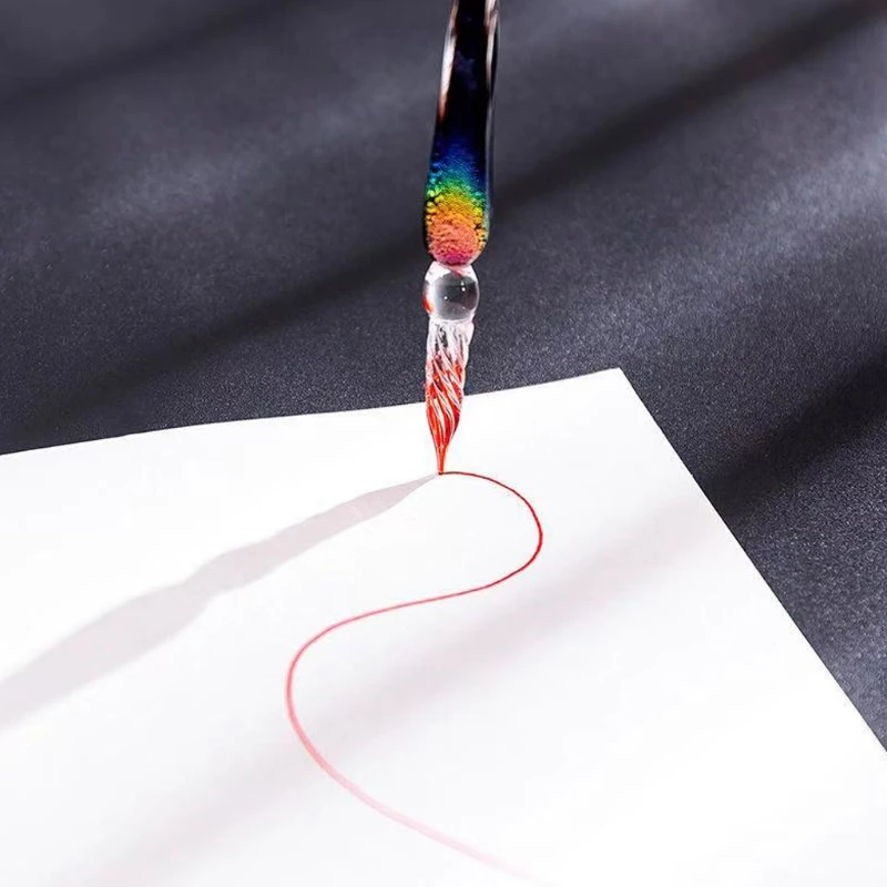 Glass Dip Pen Ink Calligraphy Pens Set for Beginners Rainbow Crystal Pen with 12 Colorful Ink for Art Writing Drawing
