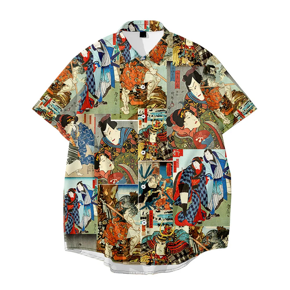 2024 Camicia da uomo Y2k hombre samurai modello 3D stampa digitale camicia corta da uomo street Hawaii camicia retrò camicia da uomo