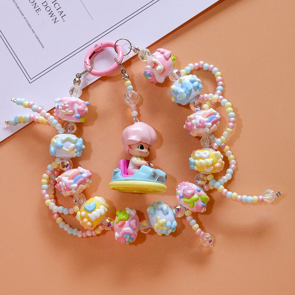 Colorful Handmade Bead Phone Chain Pompom Mart Taigawei Doll Bracelet Pendant Hot Bag Car Charm