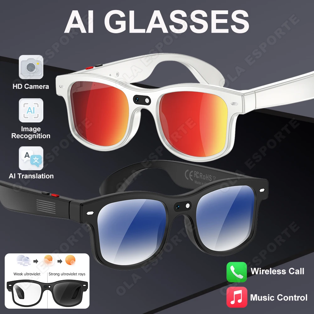 

2025 New Smart AI Glasses 8MP HD Camera Smart Image Recognition Multi Country language AI Translation Color Changing Sunglasses