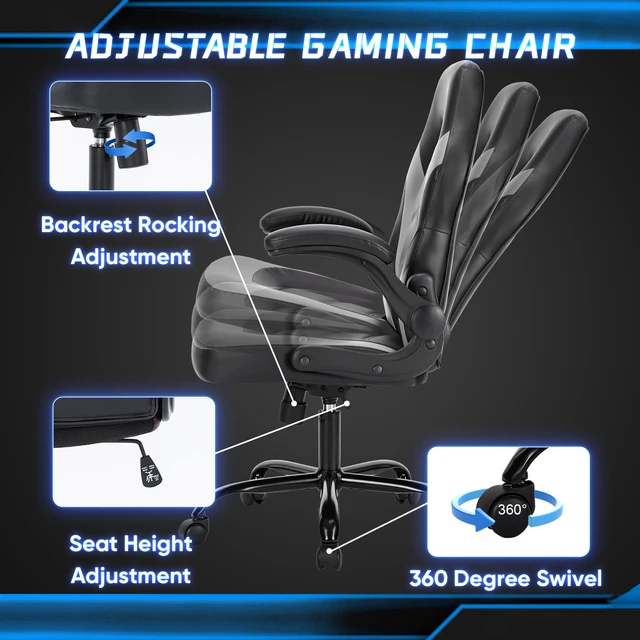 JHK Ergonomic Office Computer Home Gaming Desk Chair Adjustable PU Leather Racing Chair Flip-up Armrest For Christmas Furniture 6 JHK Ergonomic Office Computer Home Gaming Desk Chair Adjustable PU Leather Racing Chair Flip-up Armrest For Christmas Furniture 6