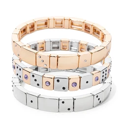 2024 New Fashion Gold Color Enamel Dice Bead Bracelet for Women Bohemian Beads Inlaid Colorful Zircon Elastic Jewelry Accessory