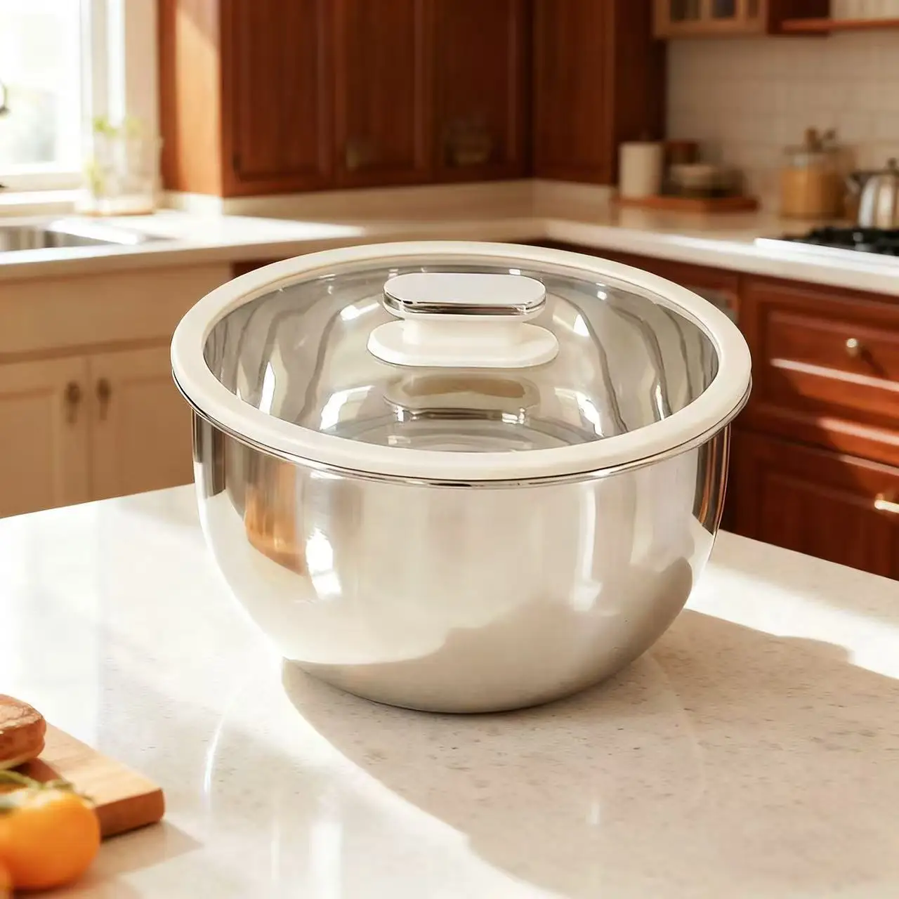 Deepened Baking Mixing Bowls Stainless Steel Salad Bowl Glass Lid Egg Whisk Bowl Kitchen Cooking Prep Bowl Baking Mixing Serving