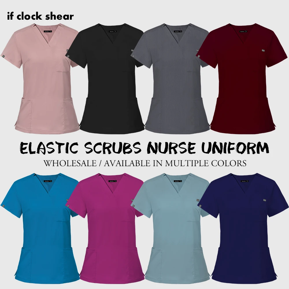 Nurse Uniform Women Surgical Scrubs Blouse Pet Grooming Nurse Scrub Tops Dental Clinic Carer Protective Nursing Uniform T-Shirts