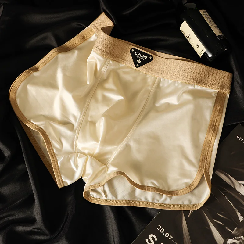 

Мужские трусы-боксеры из ледяного шелка, однотонные, дышащие, тонкие, сексуальные, высококачественное нижнее белье, оптовая партия, 1 шт.