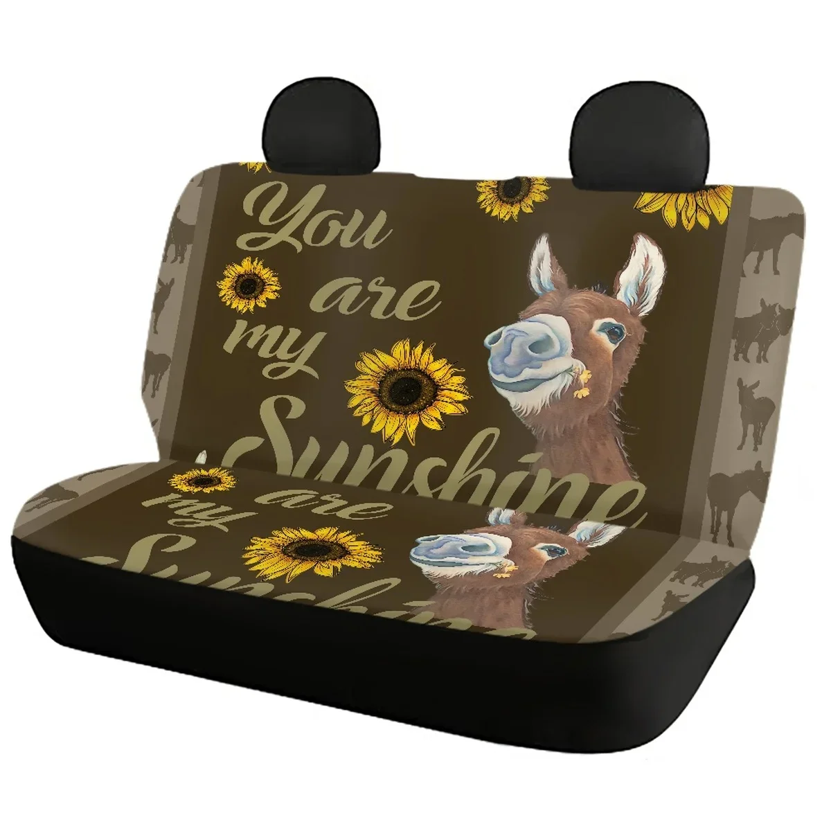 Car Seat Covers Funny Donkey 3D Print Set of 4 You Are My Sunshine Theme Non-skid Front and Back Vehicle Seat Cushion Design