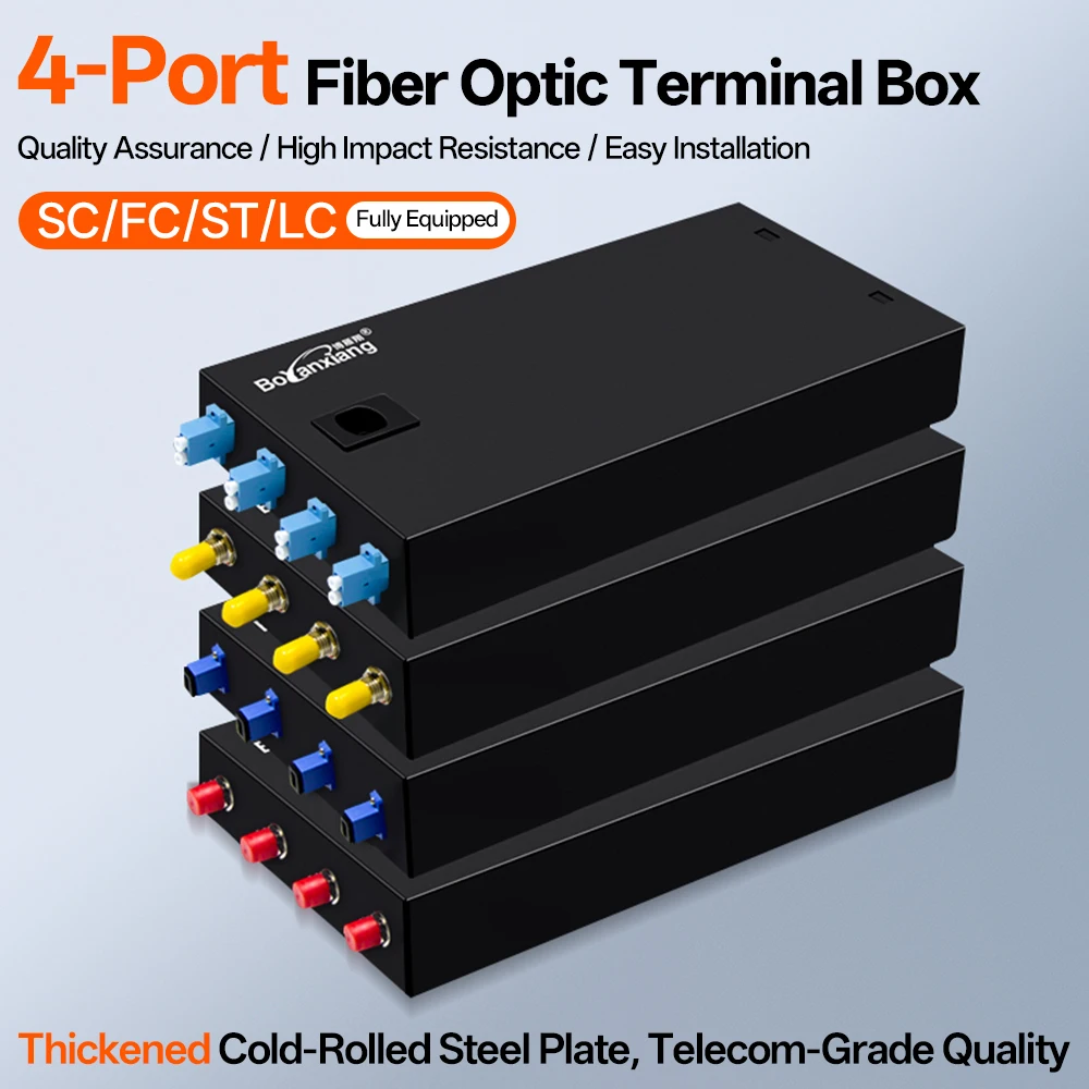 BYXGD 0.8mm 4 Port Fiber Optic Terminal Box SC Type Single Mode Fiber Distribution Box Cold Rolled Steel for Network Engineering