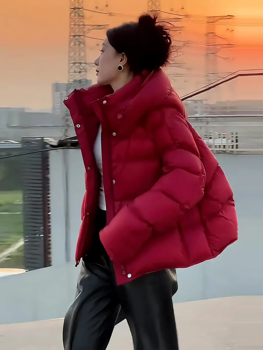 Abrigo de invierno con capucha para mujer, chaqueta acolchada de plumón blanco, con capucha, Dstring, cálido, a la moda, para ir al trabajo, novedad de 2024