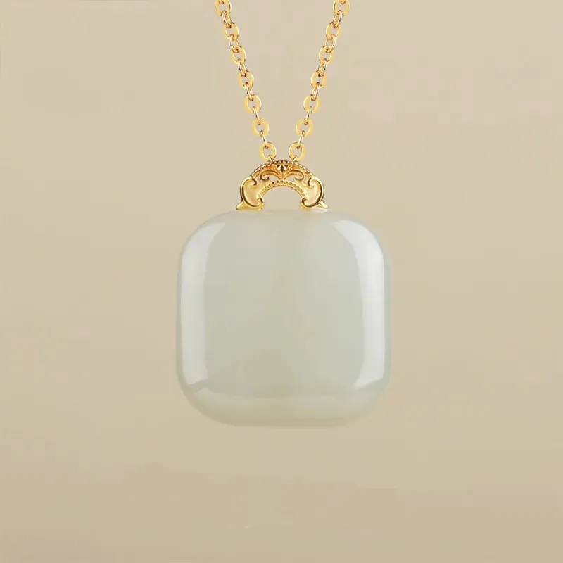 Real 18K gold Hotan Jade pendant Au750 safe and sound brand pendant gifts for mother and girlfriend boutique jewelry D0108