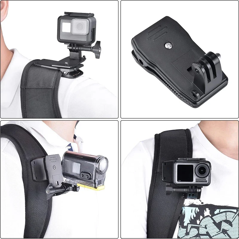 Backpack Strap Mount Quick Clip Mount Compatible with Gopro Hero 12 11 10 Fusion Max DJI Osmo Insta360 Xiaomi Yi Action Cameras