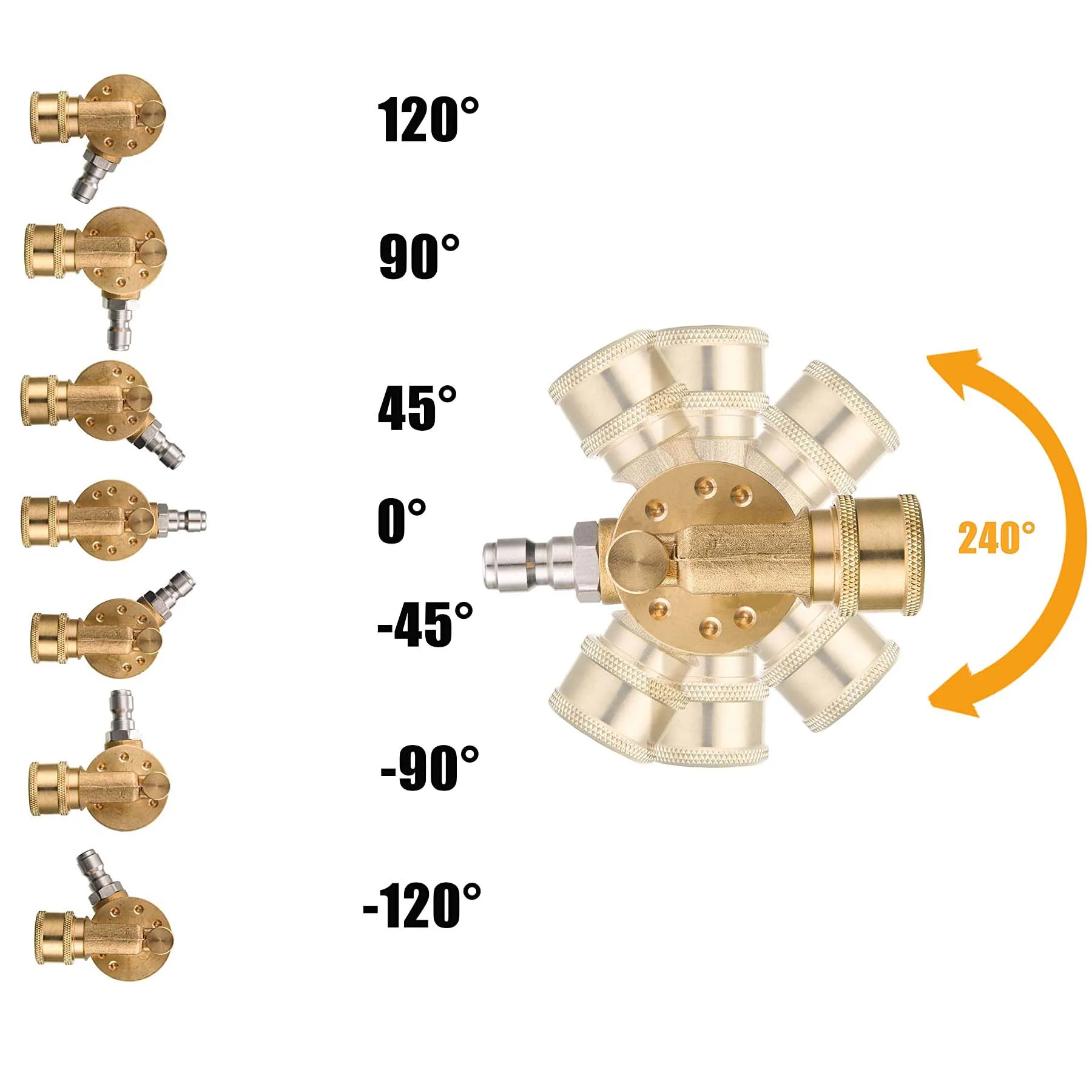 1Pcs High-Pressure Water Gun 5-Speed 7-Speed Rotary Coupler Angle Copper Joint Conversion Head 1/4 inch Quick Connection Adaptor