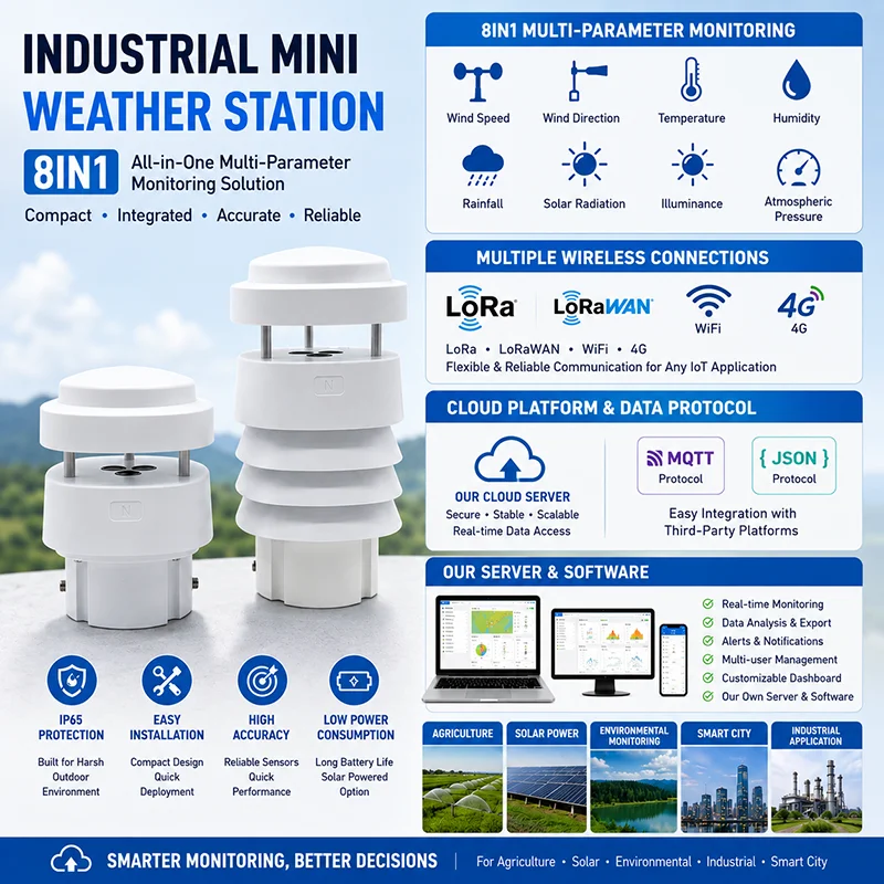 IoT 6 in 1 Weather Monitoring Station Sensor Support 4G WiFi  API Integration RS485 Modbus