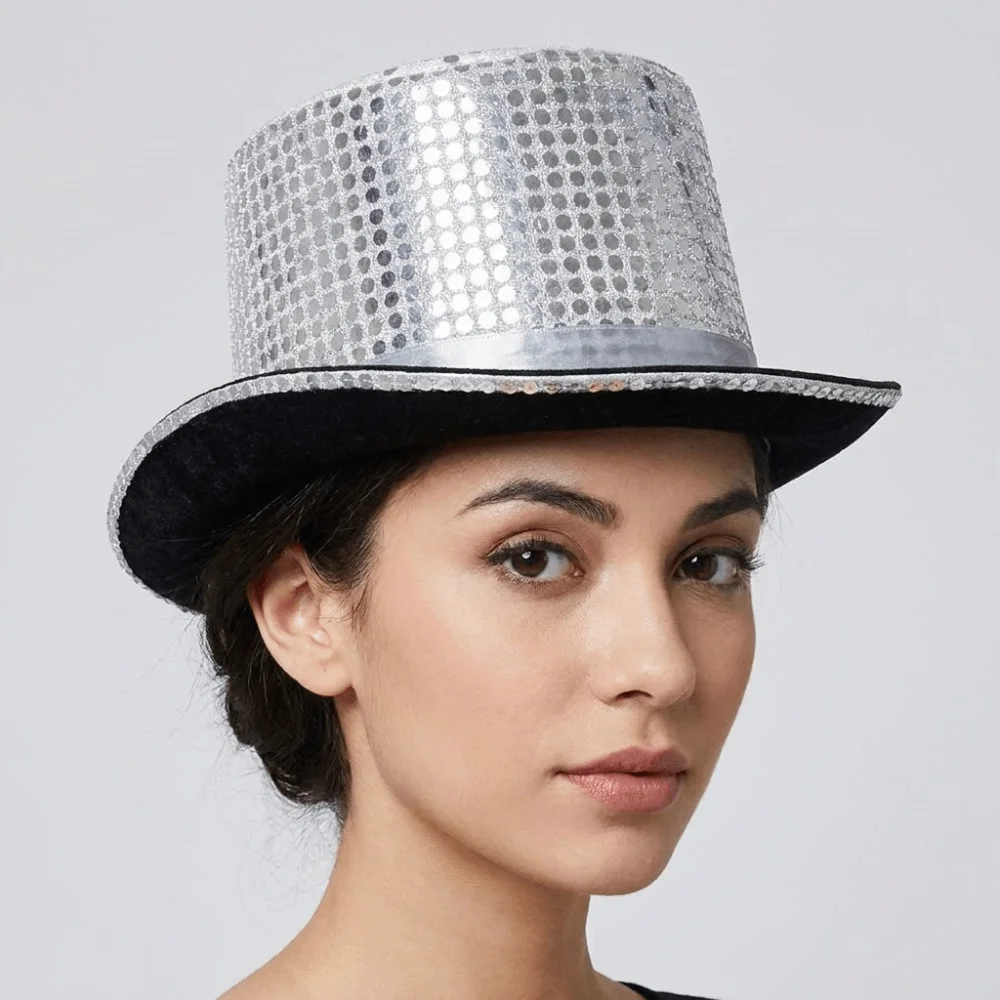 Sequined Glitter Top Hat Multicolor British Style Glittering Magician Hat Polyester Durable Lightweight Bowler Jazz Hat Men