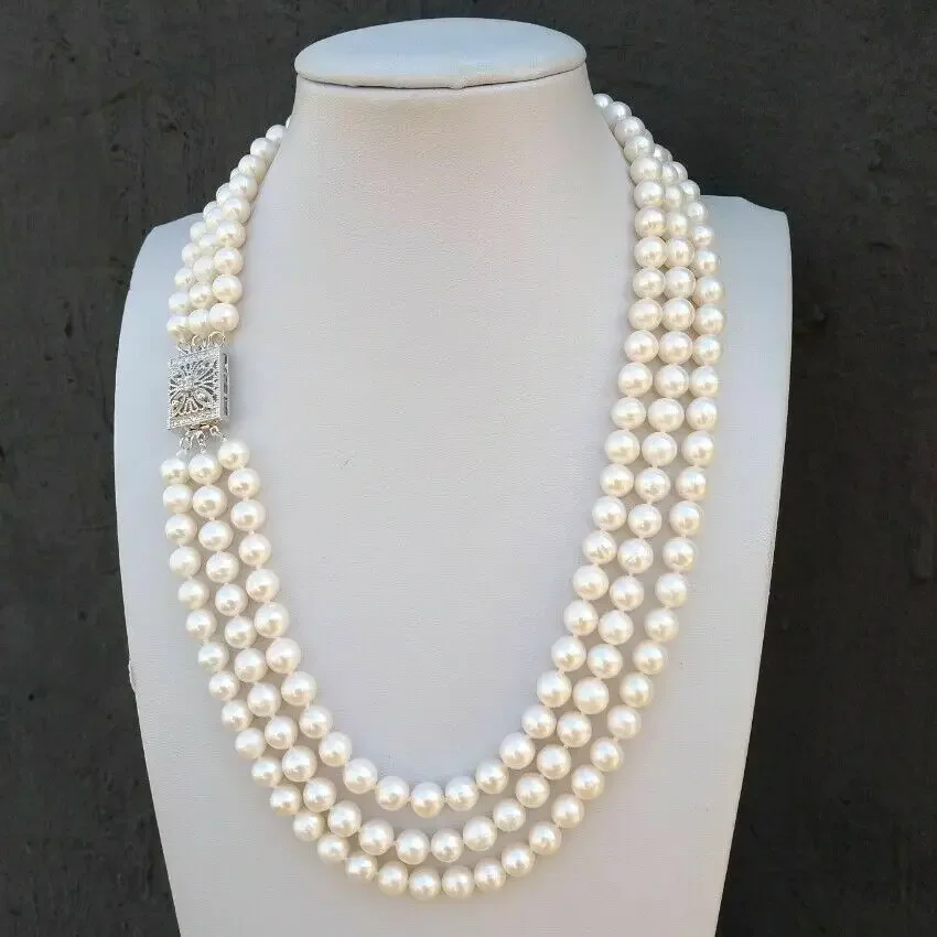 

Triple AAAA 7-8mm Natural South China Sea White Pearl Necklace 24 inches