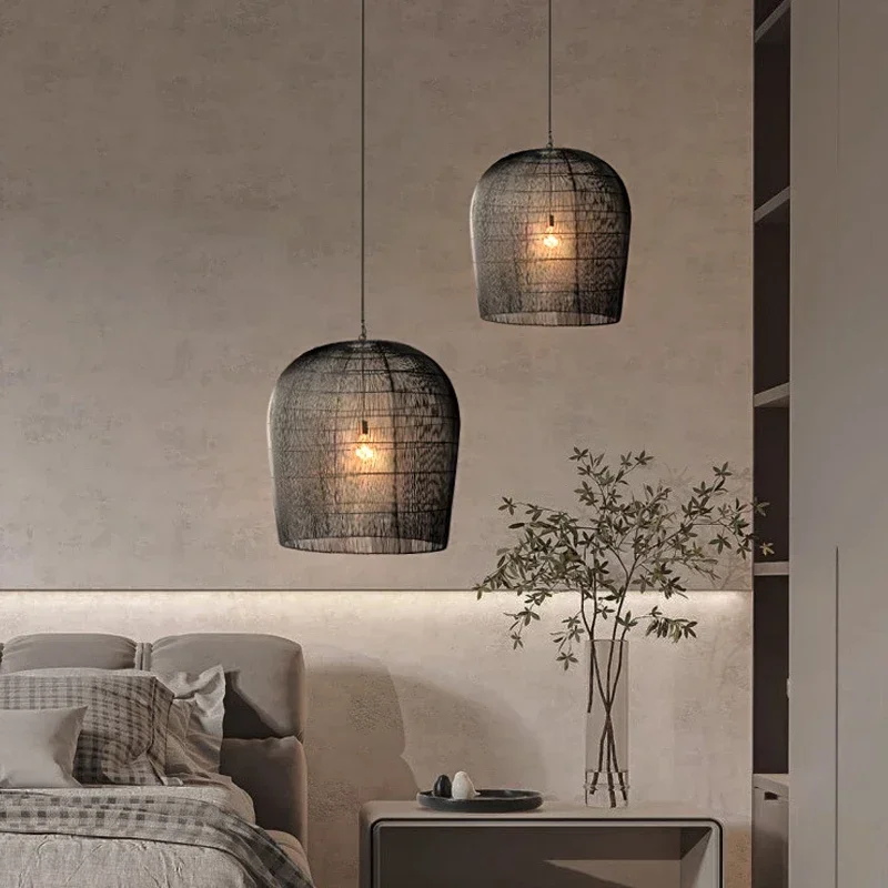 Handmade Rattan Led Pendant Lights Japanese Wabi Sabi Dining Room Bar Chandelier Bedroom Bedside Lamp Hanging Light Fixture