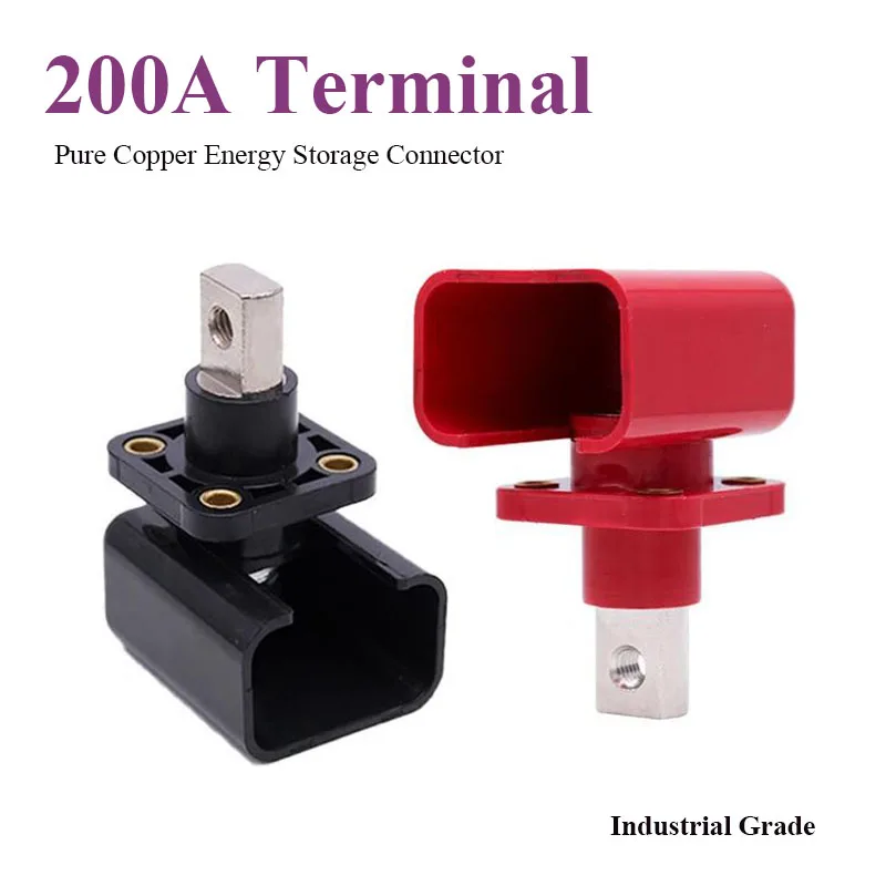 200A Square Lithium Battery Terminal Block High Current Copper Red Black Terminals Through Wall Type Energy Storage Connector