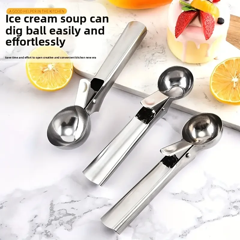 Premium Stainless Steel Ice Cream Scoop Multifunctional Fruit Scoop Kitchen Supplies Easy to Use Ice Cream Scoop and Fruit Scoop