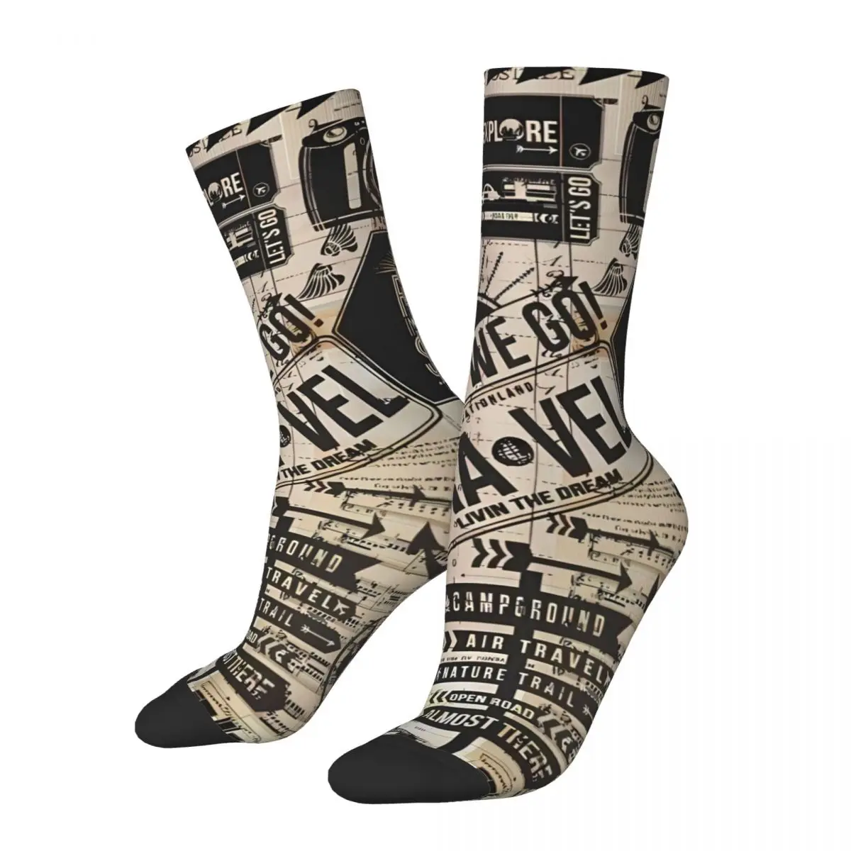 Happy Men's Socks Here We Go Vintage Harajuku Seamless Crew Sock Gift Pattern Printed