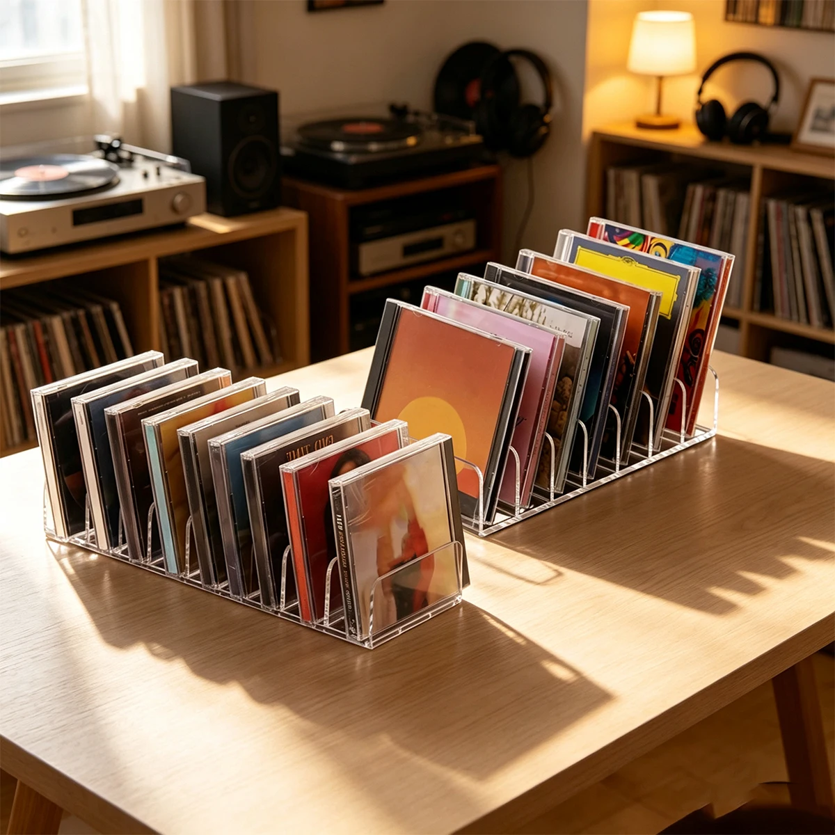 1pc Desktop Acrylic 7-Grid CD Album Storage Rack Cosmetics Lipstick Classification Organizer Music CD Organizer Box