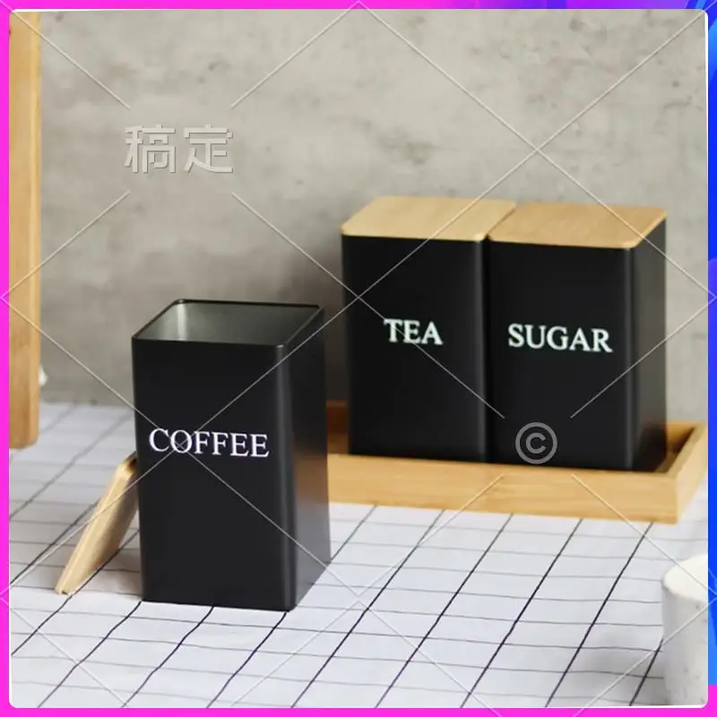 

НОВЫЙ-3 шт. Набор канистр для чая, кофе, сахара, набор с подносом, железные банки для чая и кофе с бамбуковой крышкой, контейнеры для чая с сахаром для кофе