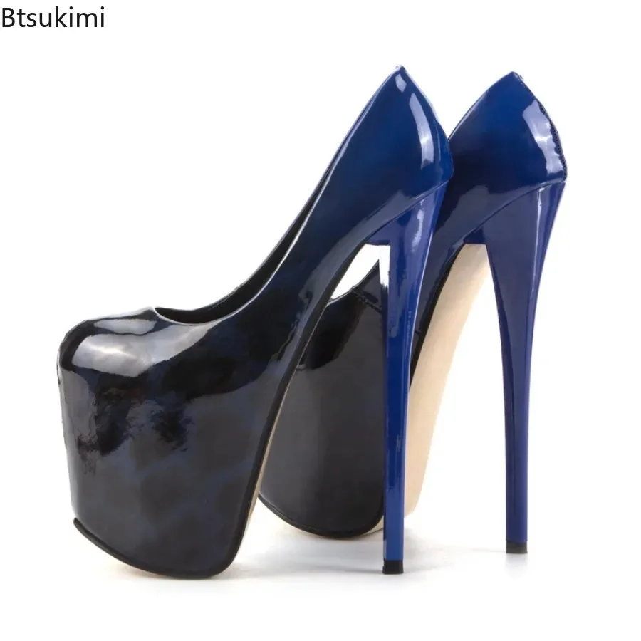 Women Sexy Stilettos 19cm Metal Thin High Heels Patent Leather Pumps Ladies Platform Round Toe Wedding Shoes Plus Size 34-50 - view 3