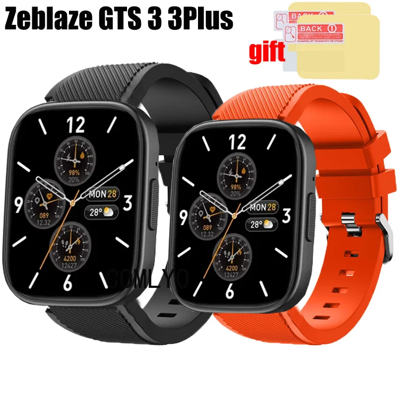سوار سيليكون بديل للساعة الذكية ، أفلام واقي الشاشة ، سوار حزام الساعة ، Zeblaze GTS 3 Plus ، 3in 1