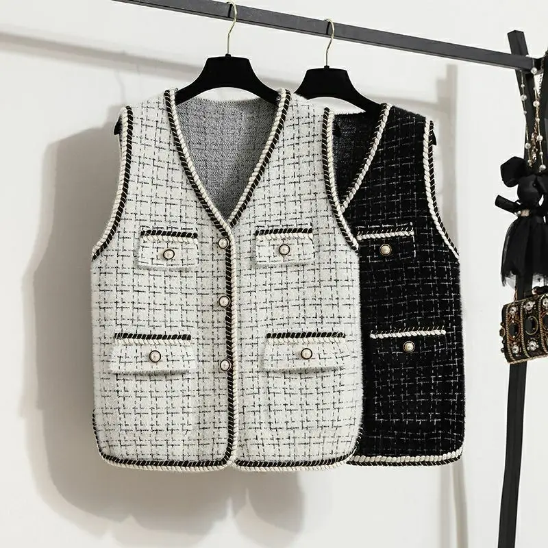 French splicing color contrast waistcoat for women  autumn of 2022, a new  fried street vest  vest women  Button  Streetwear