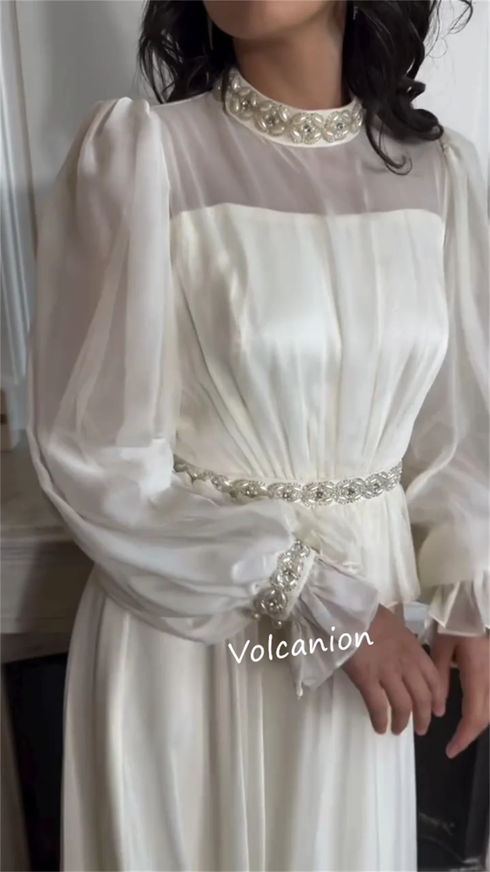 Vestidos largos acampanados con cuello alto fruncido y cuentas de Organza personalizados, ocasiones a medida, tallas clásicas y elegantes disponibles